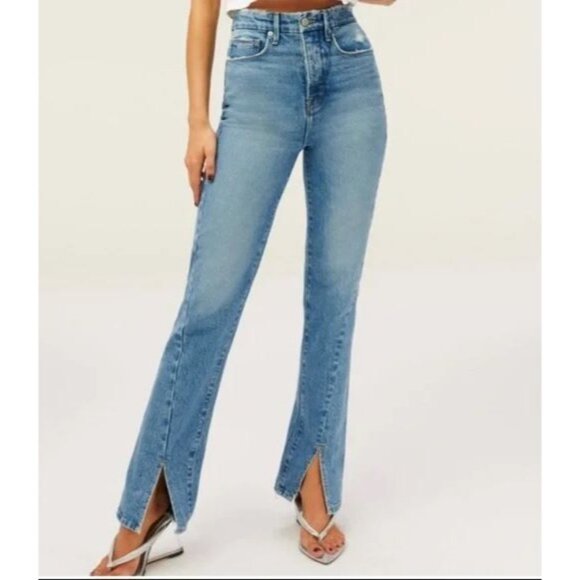 #1159 Good American NWOT Good Boy Twisted Slit Ankle Button Fly Jeans Size 18 - Picture 2 of 2